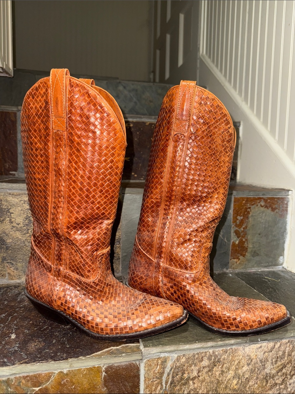 Cole Haan Vibrant Orange Woven Leather Western Boots